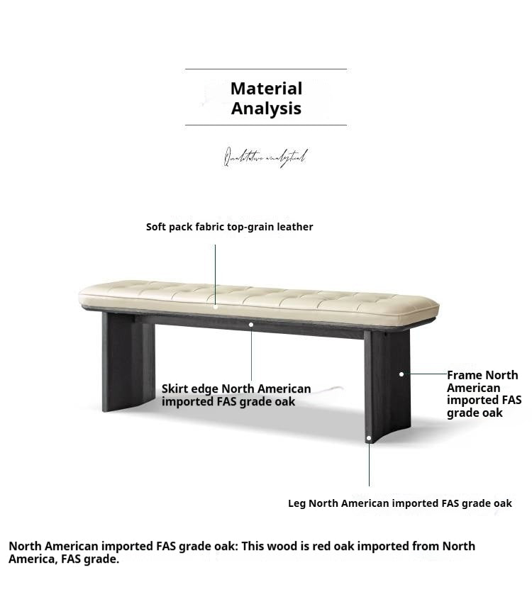 Oak Solid Wood Luxury First-Layer Yellow Cowhide Seat Bench