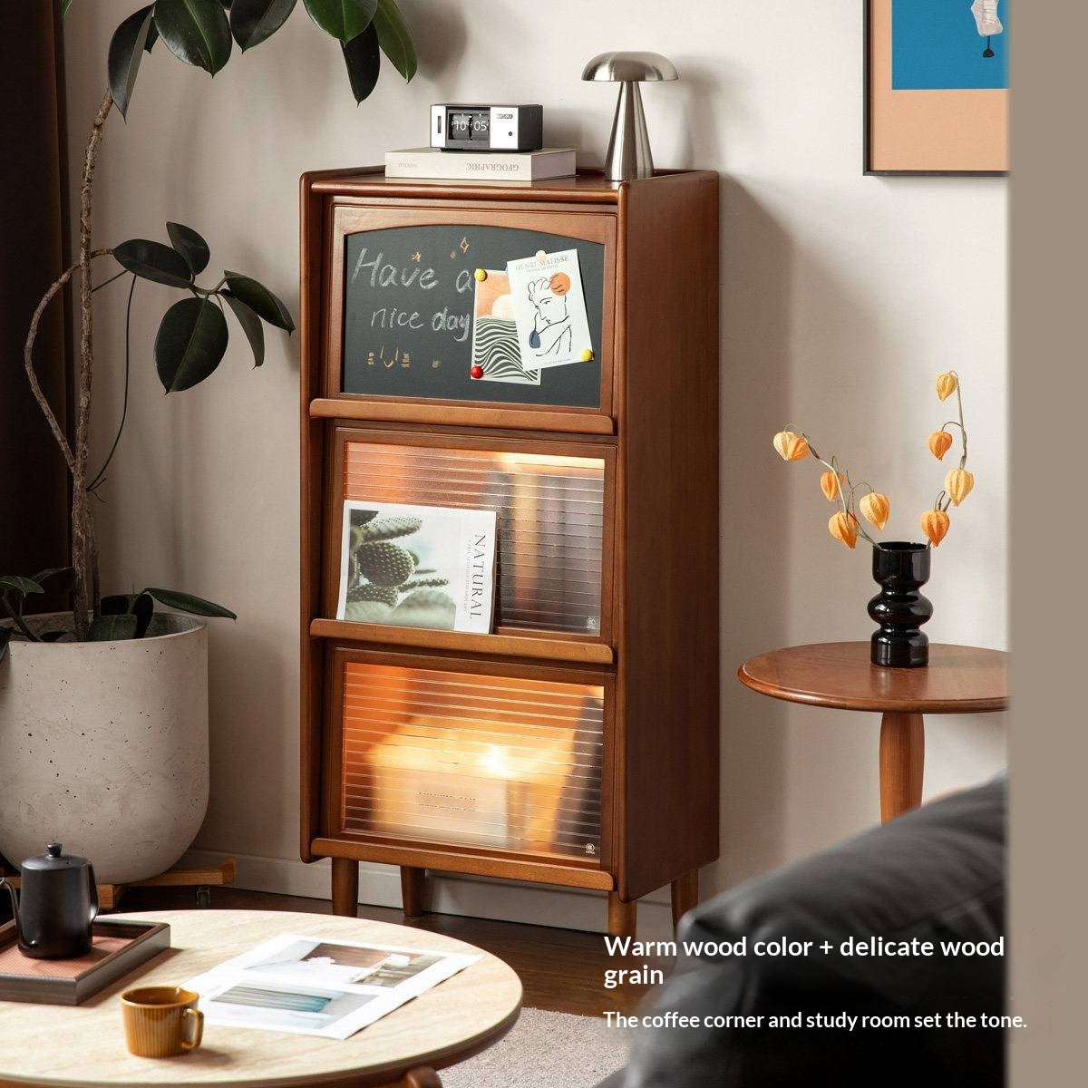 Poplar Solid Wood Vintage Style Flip Door Bookcase