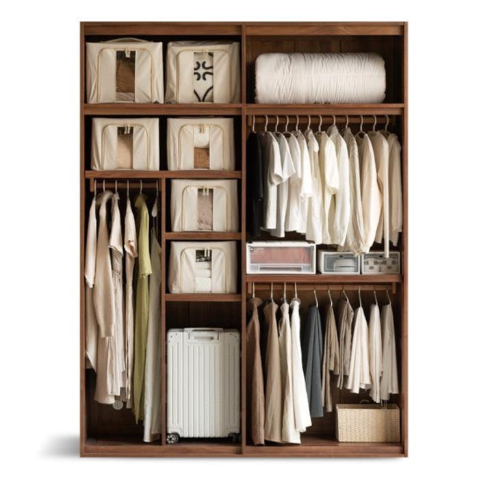 Oak, Cherry Wood, Black Walnut Solid Wood Retro Style Skeleton Line Large Wardrobe.