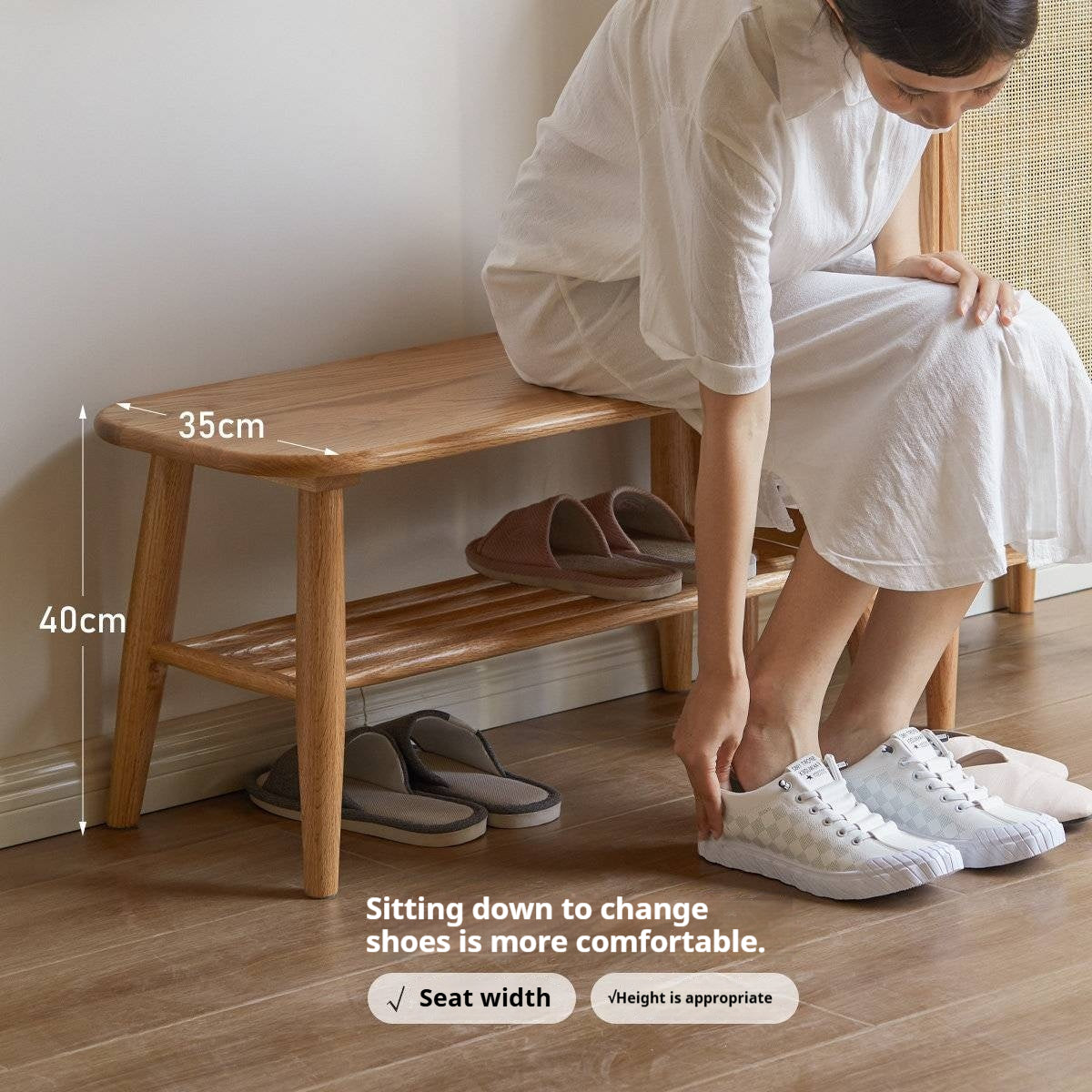 Oak, Solid Rubberwood Shoe Bench