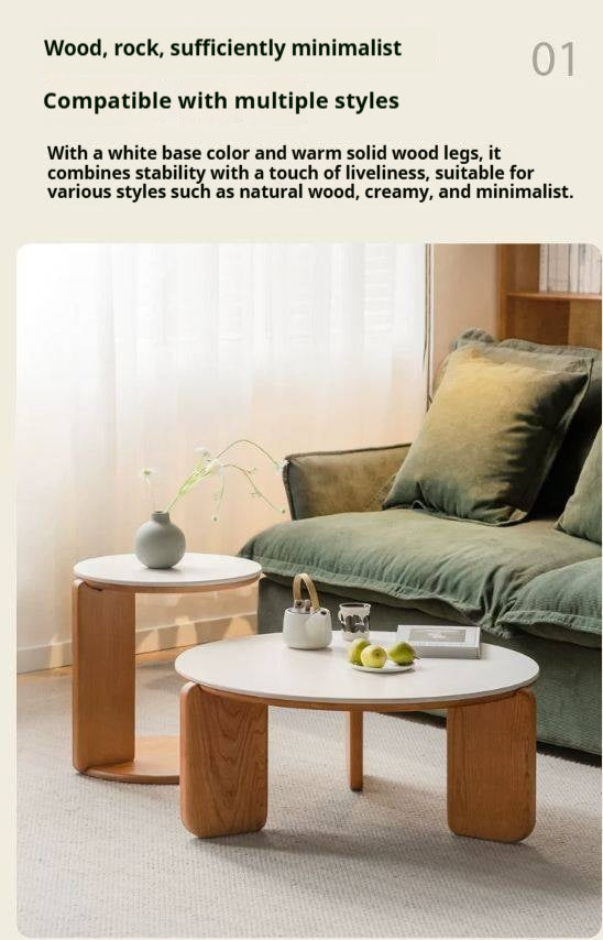 Cherry Solid Wood Round Coffee Table, Side Table