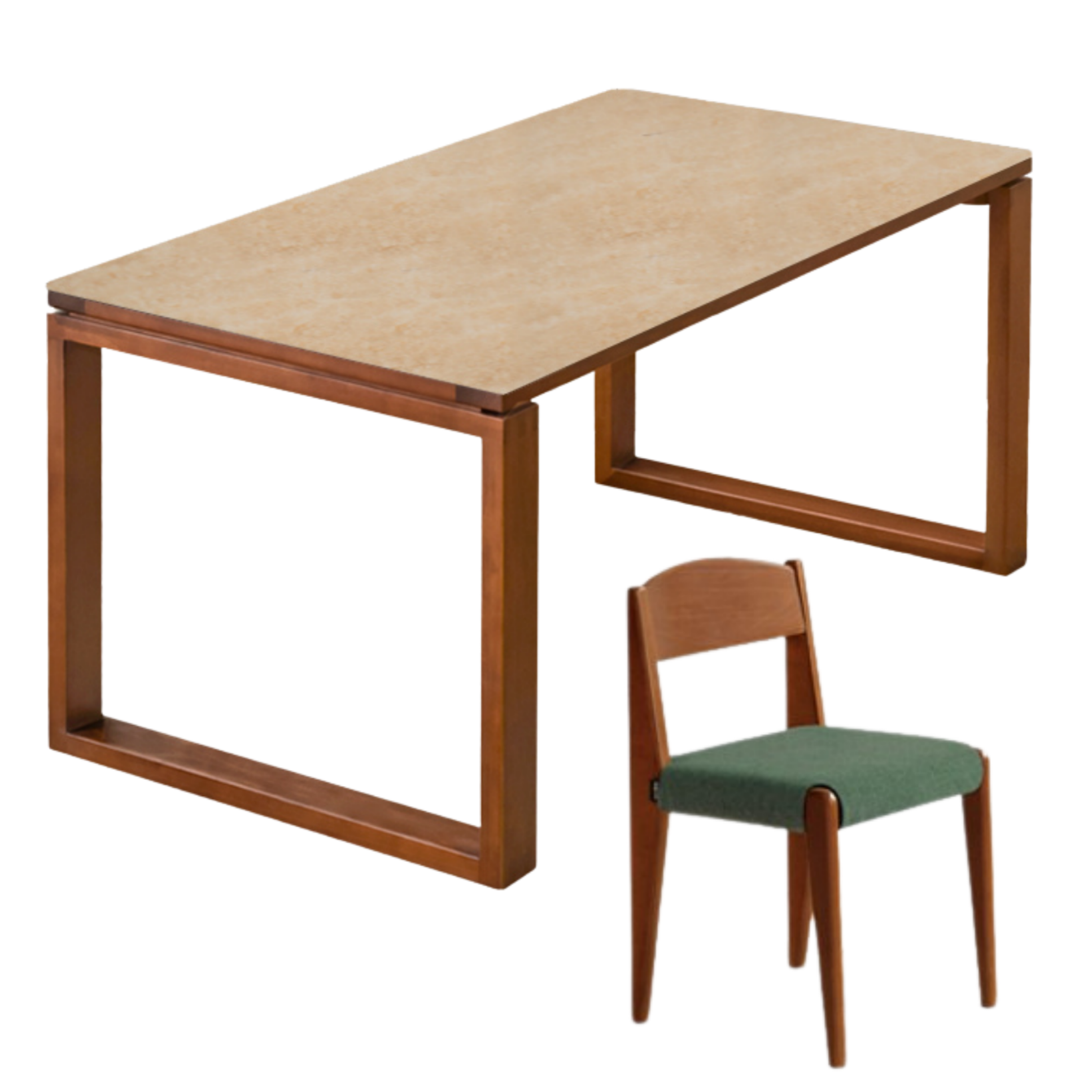 Poplar Solid Wood Medieval Style Rock Plate Dining Table
