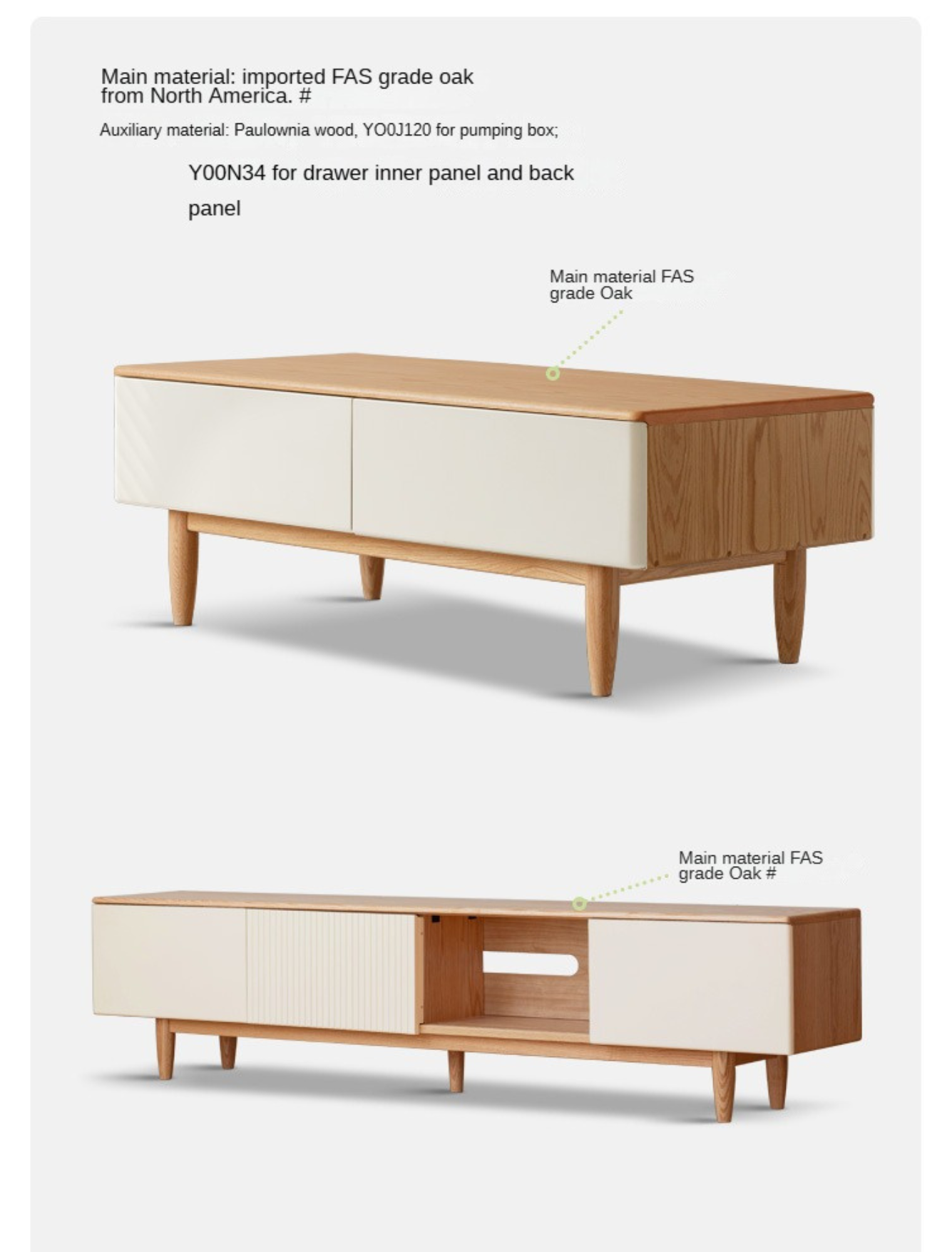 Oak Solid Wood Modern Coffee Table With Drawer