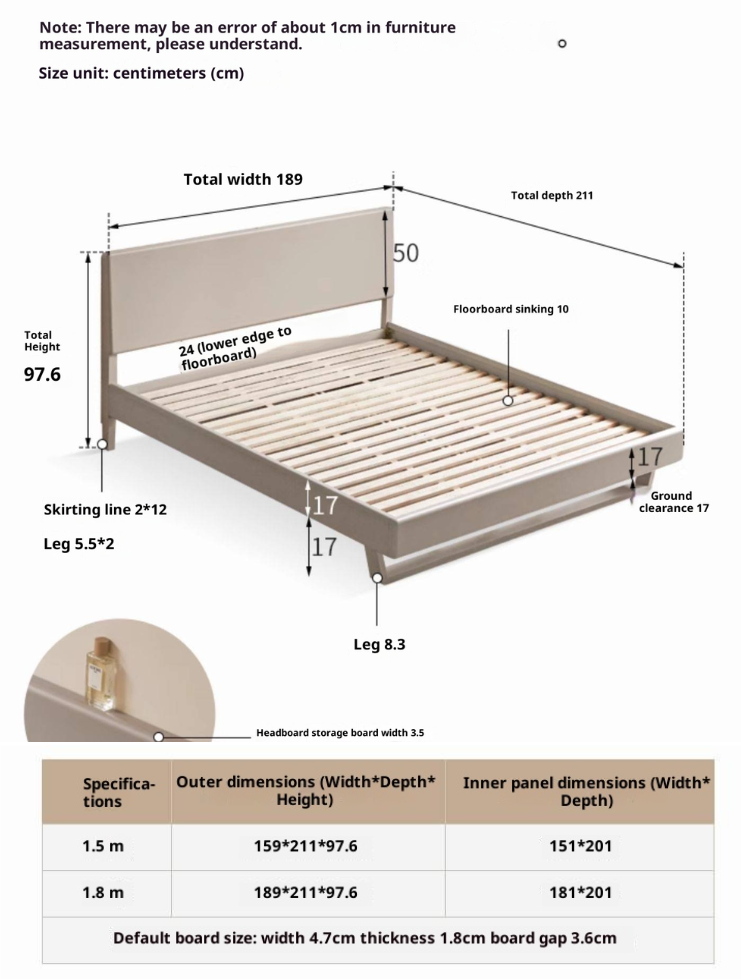 Poplar Solid Wood Floating Bed with Lights, Modern Minimalist