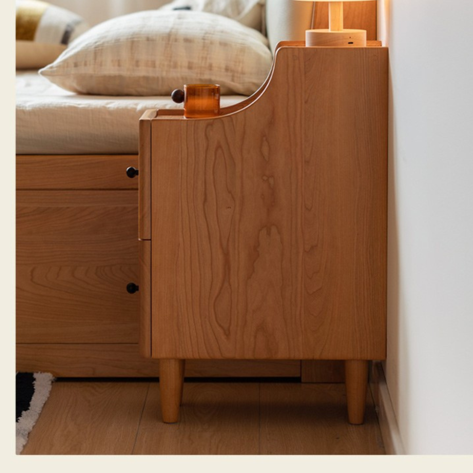 Cherry Solid Wood Modern Nightstand.