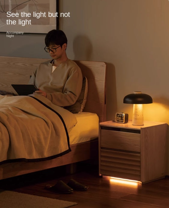 Ash Solid Wood Modern Lighted Nightstand.
