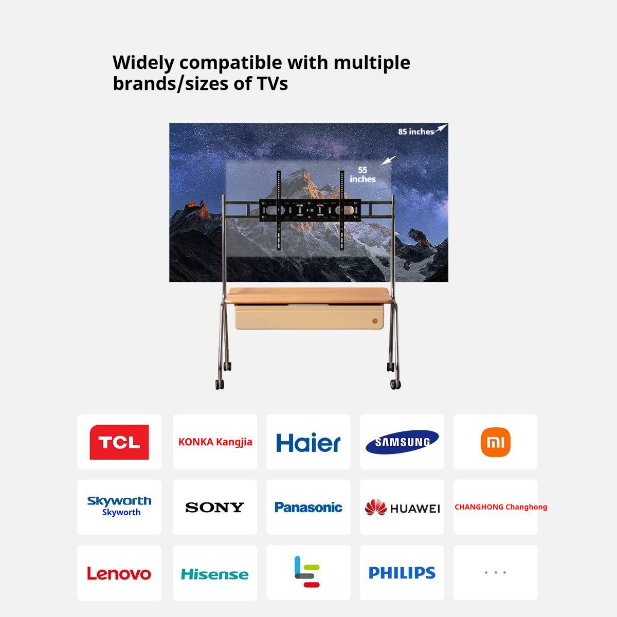 Beech Solid Wood Floor-Standing TV Stand with Modern Minimalist