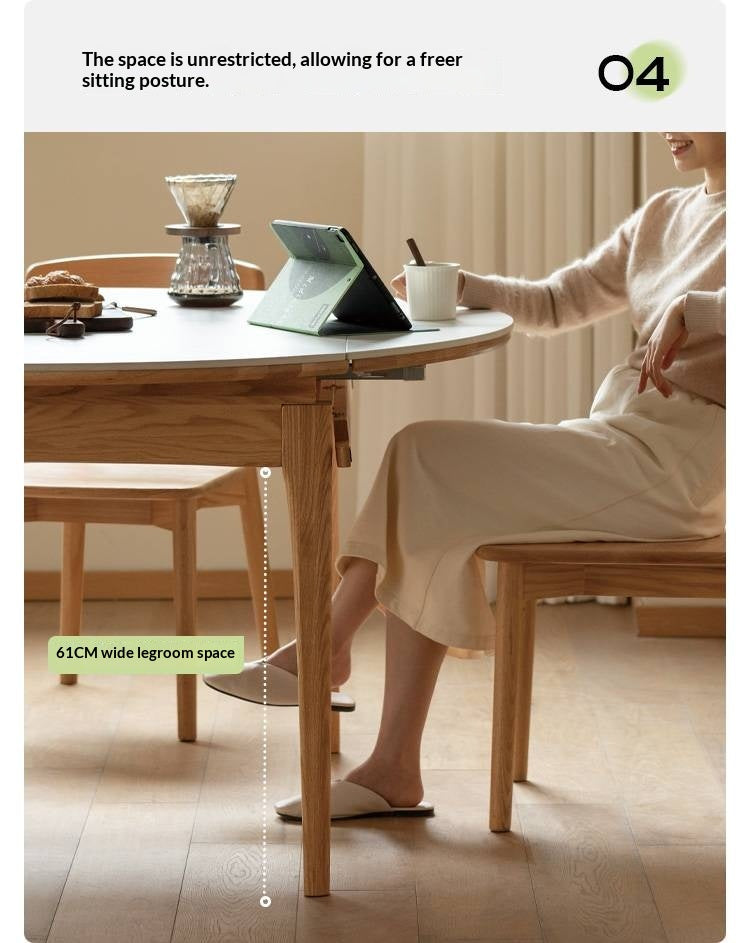 Oak, Solid Rubberwood Round Folding Dining Table With Rock Slab Surface