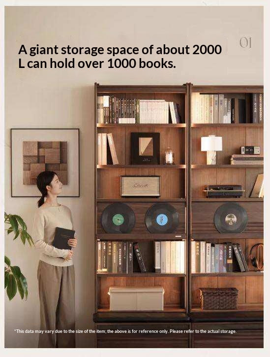 Black Walnut Solid Wood Integrated Wall Bookcase with Floor Display