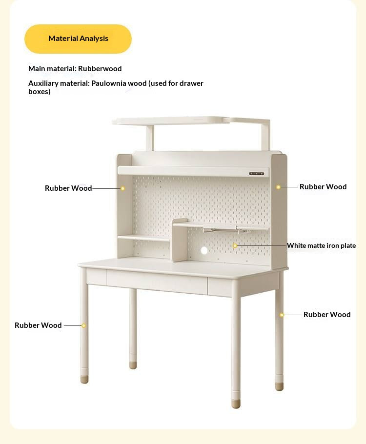 Solid Rubberwood Kids Elevated Learning Cream Drawer Table