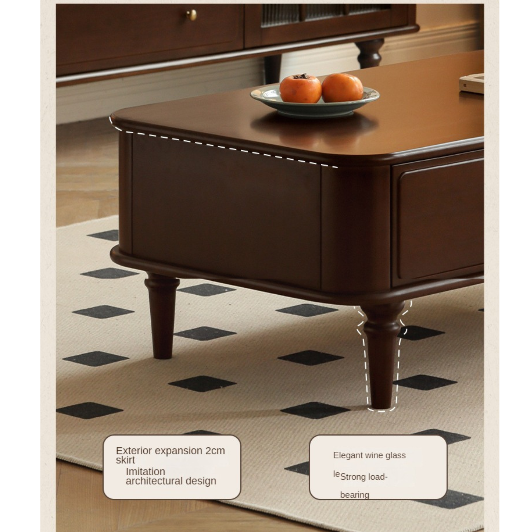 Poplar Solid Wood American Rectangular Coffee Table