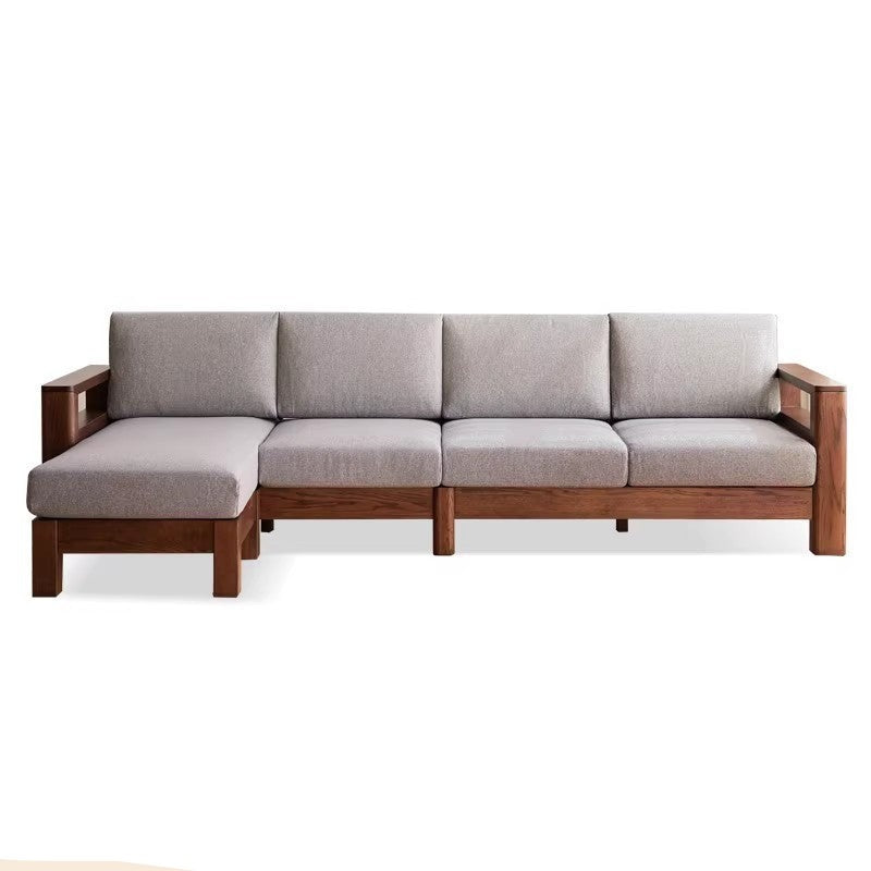 Oak, Solid Rubberwood Walnut Color Fabric Sofa.