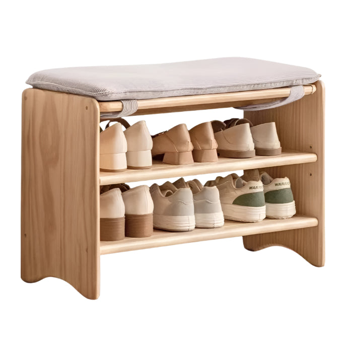 Pine Solid Wood Shoe Bench Multi-layer Log Shoe Rack