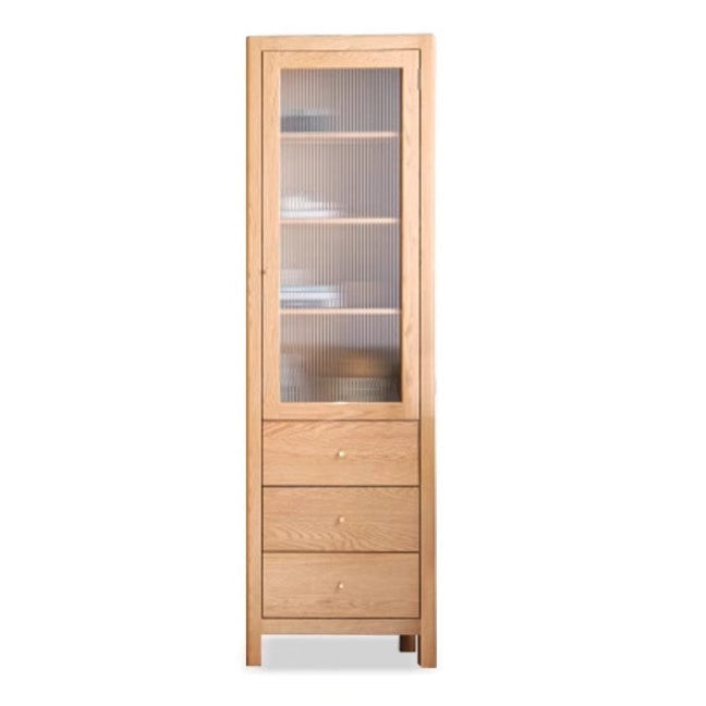 Oak Solid Wood Bookcase With Glass Door.