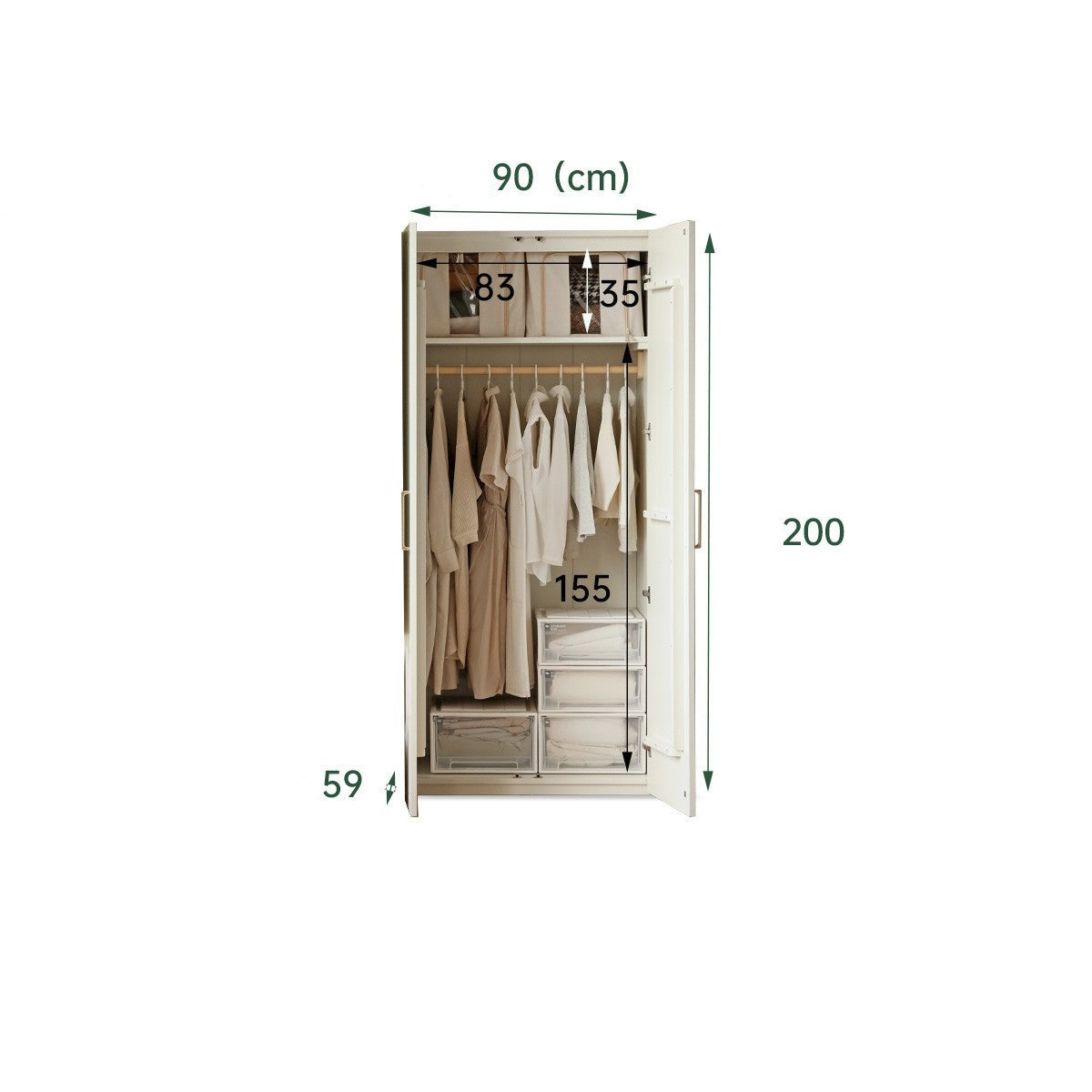 Pine Solid Wood Wardrobe French Cream Style.