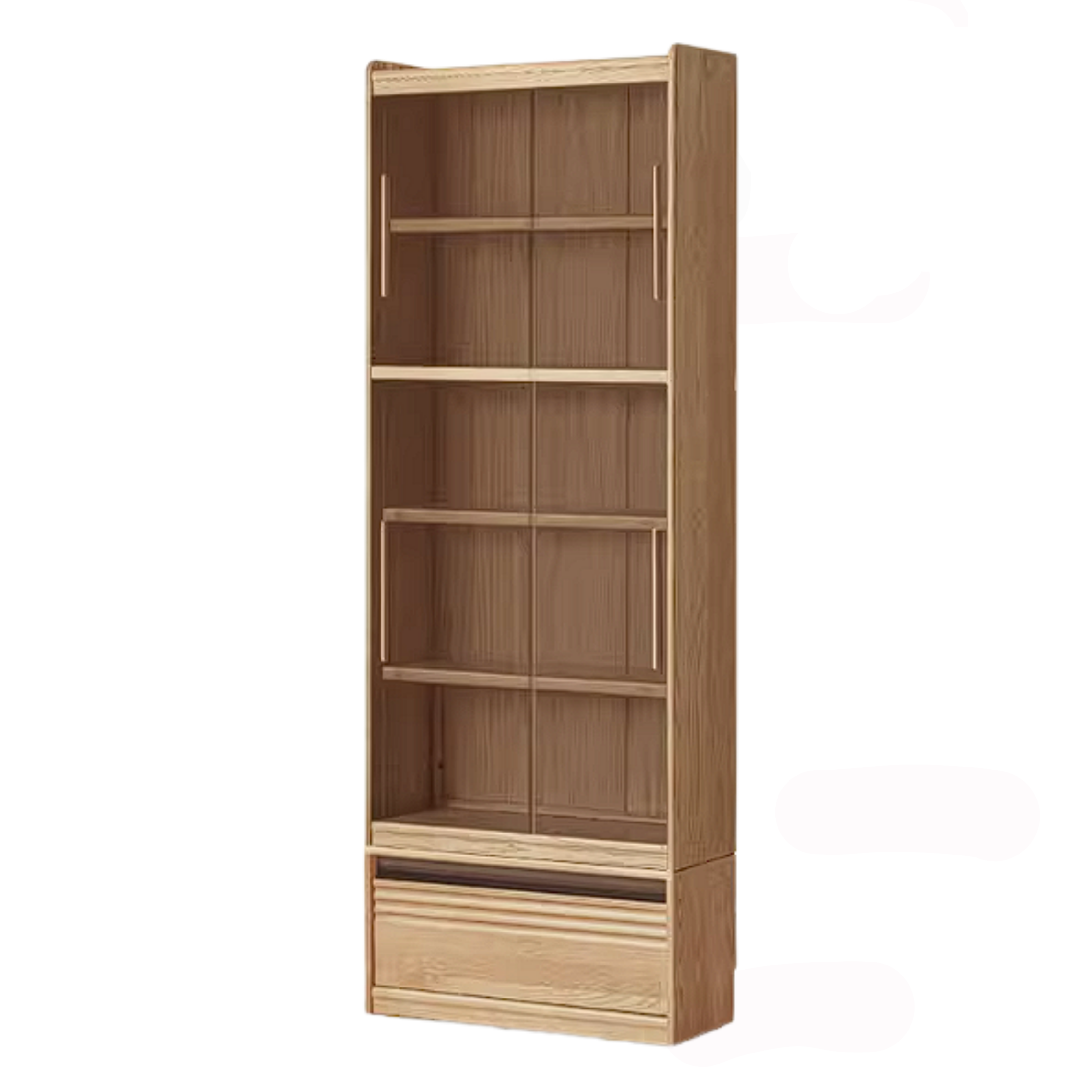 Ash Solid Wood Bookshelf with Wall Mounted Display Cabinet Design