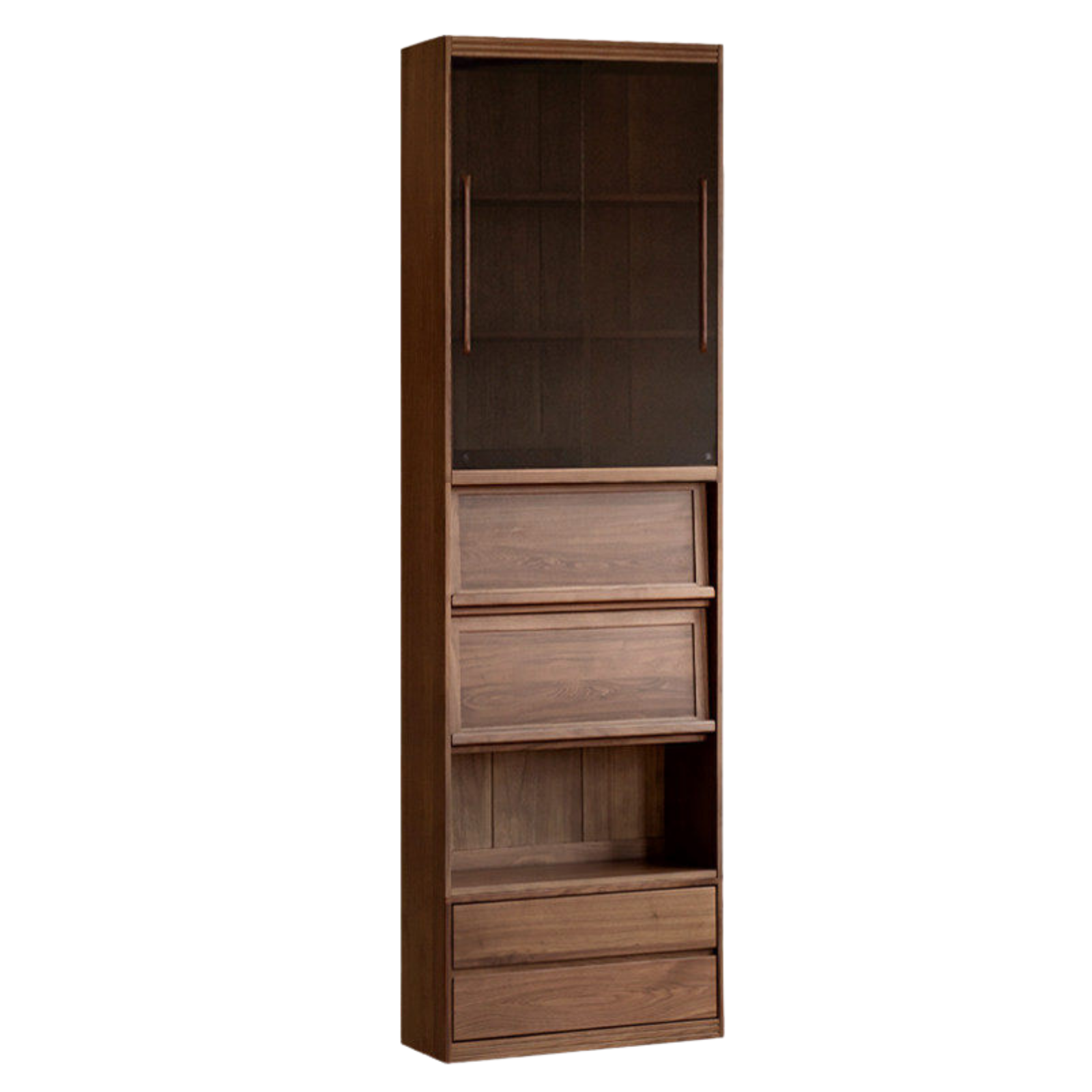Black Walnut, Sandalwood Solid Wood Light Luxury Combined Bookshelf With Seat