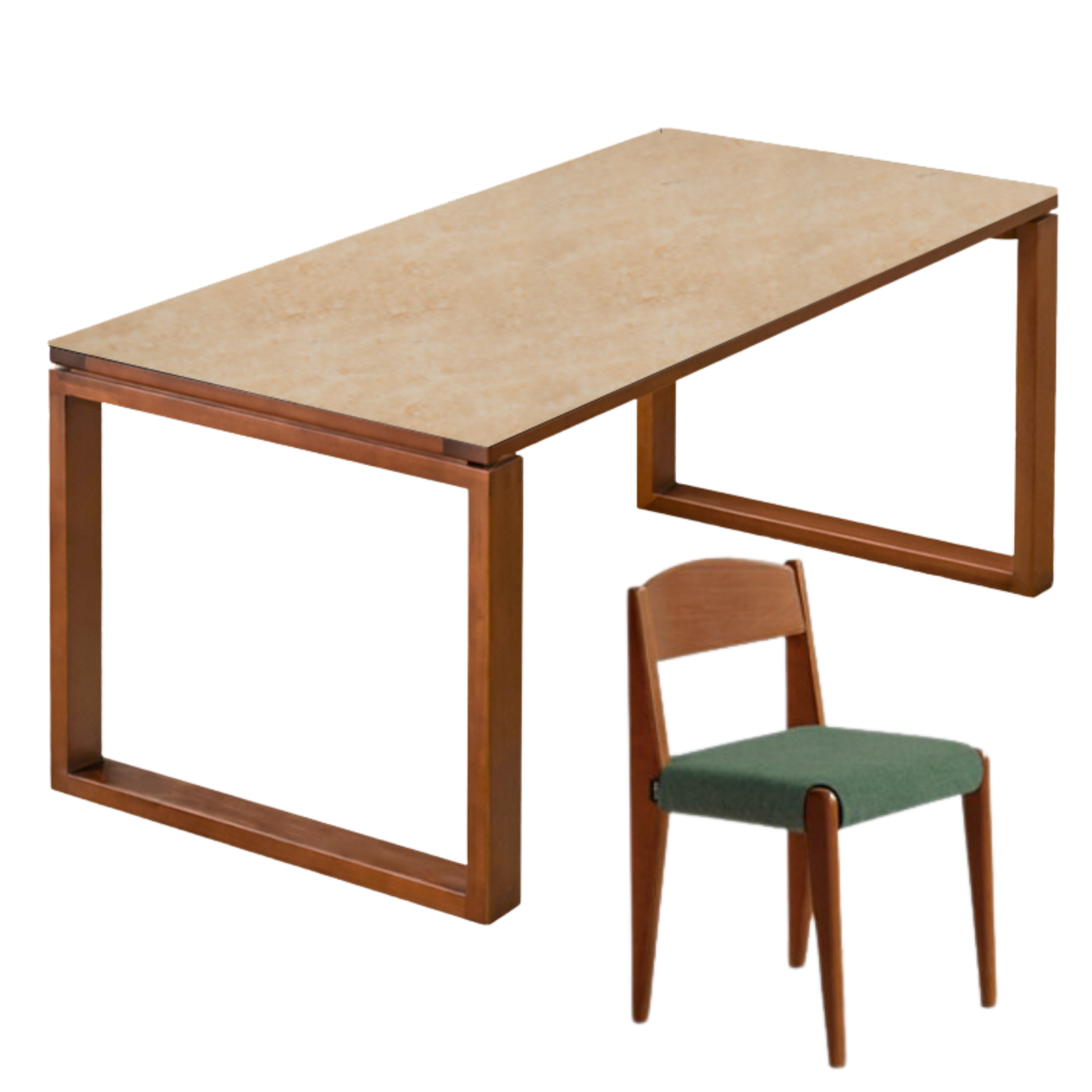 Poplar Solid Wood Medieval Style Rock Plate Dining Table