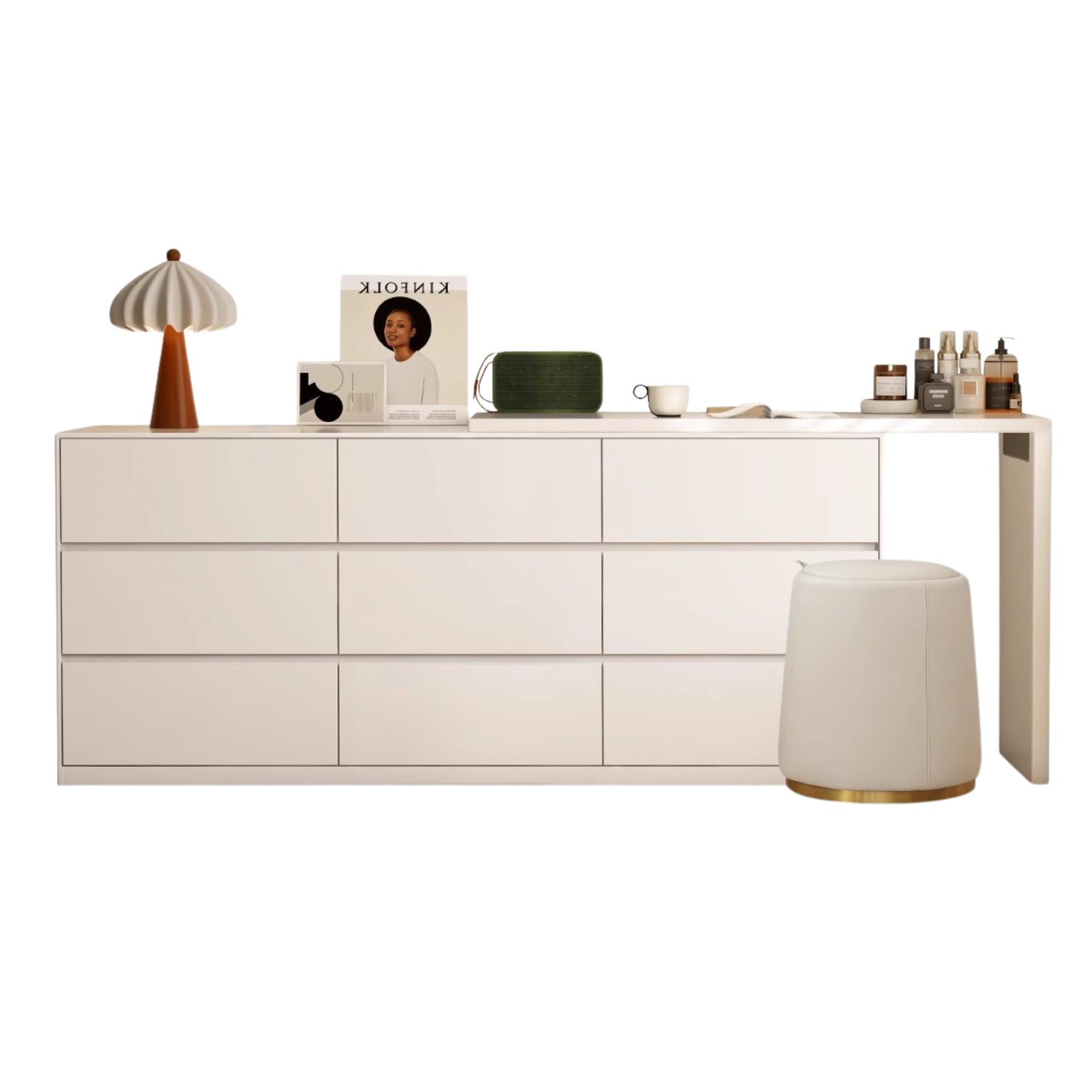 Poplar Solid Wood Cream Style Telescopic Dressing Table.