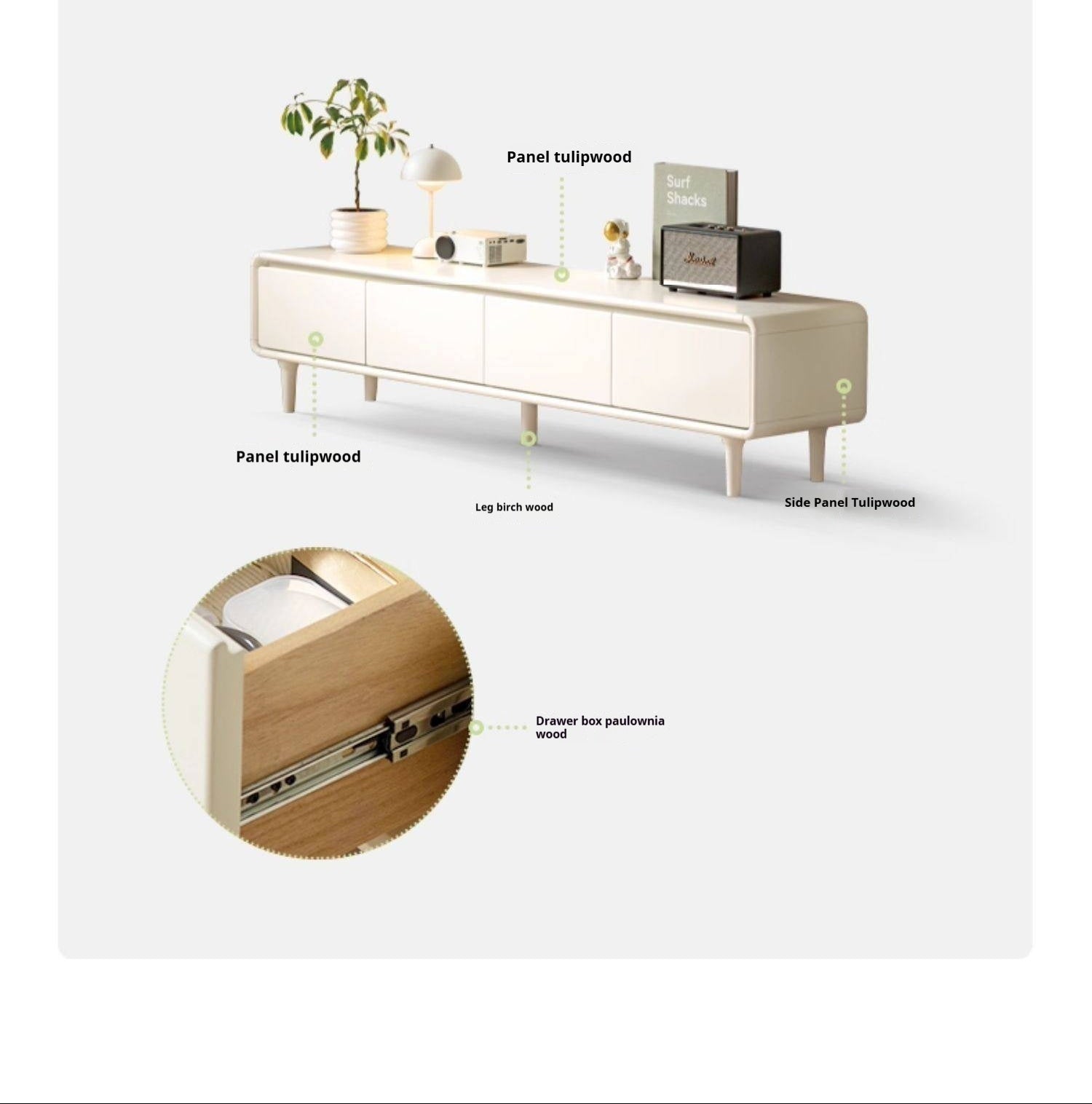 Solid RubberWood French Cream Style TV Cabinet.