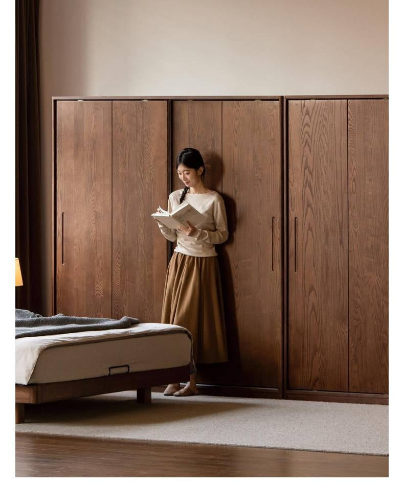 White Ash, Ash, Oak Solid Wood Wardrobe With Sliding Doors