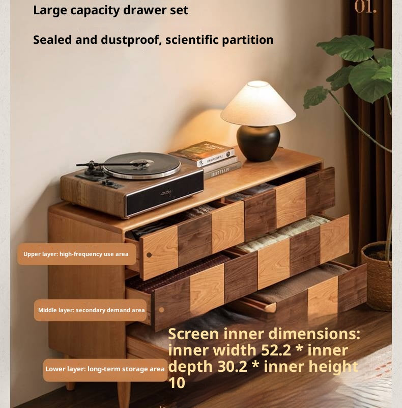 Cherry Solid Wood Retro Chest of Drawers Checkerboard