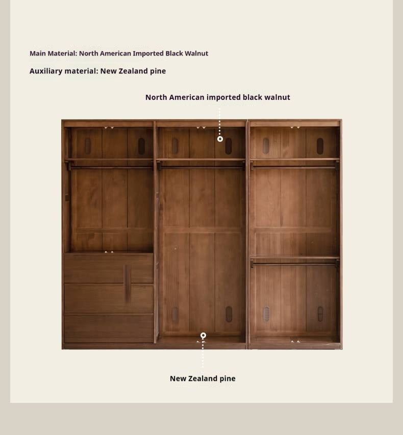 Black Walnut Solid Wood Italian Light Luxury Wardrobe