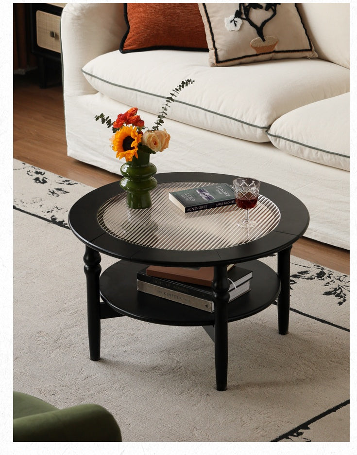 Rubber Solid Wood French Retro Glass Coffee Table.