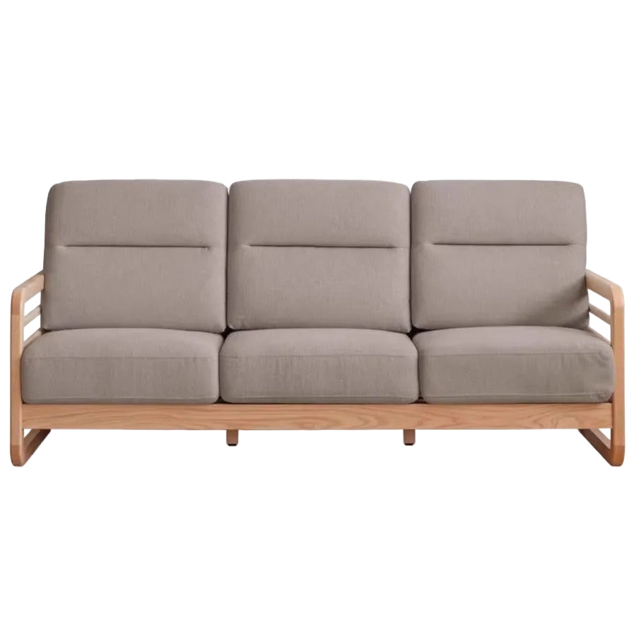 Oak solid Wood Floor-Standing Fabric Sofa with Wood Armrests