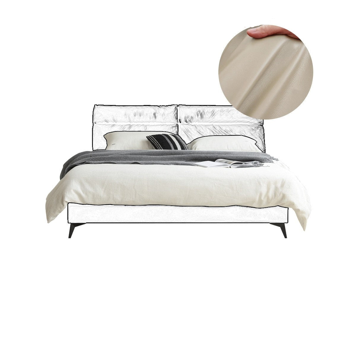 Leather Upholstered Bed with Down Filling