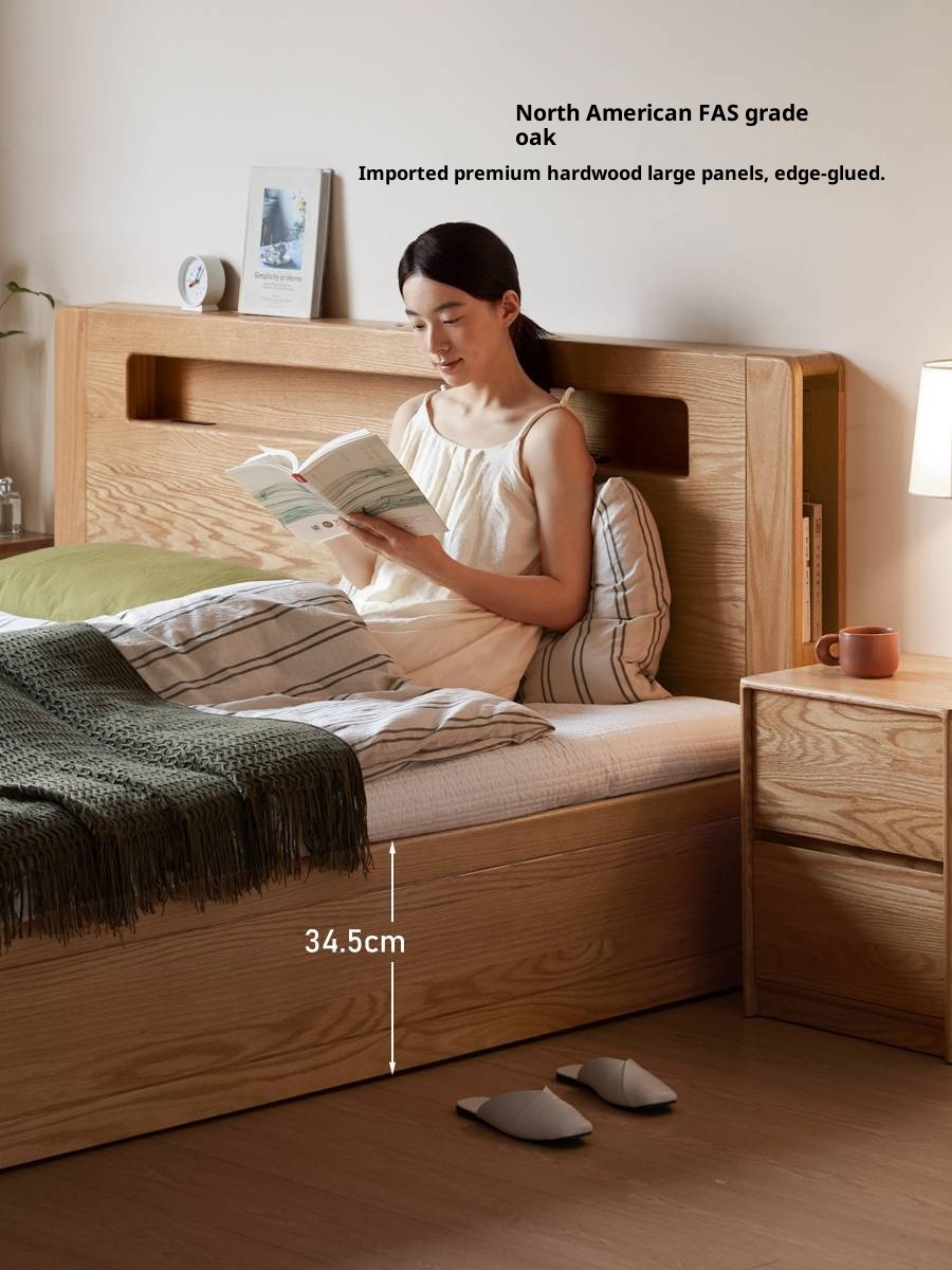 Oak Solid Wood Modern Minimalist Multifunctional with Light Box Bed