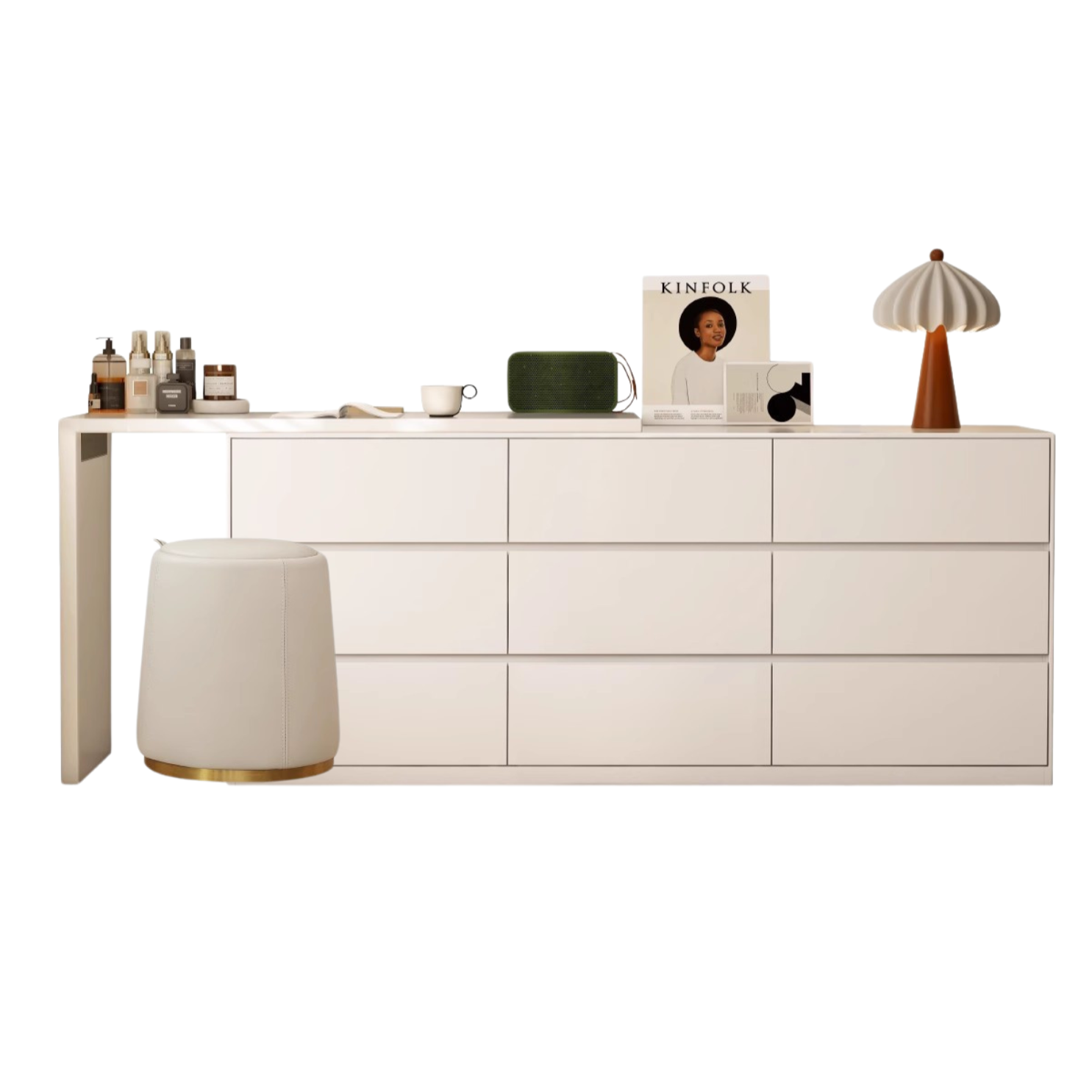 Poplar Solid Wood Cream Style Telescopic Dressing Table.