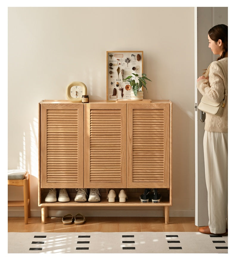 Oak Solid Wood, Solid Rubberwood Modern Shoe Cabinet