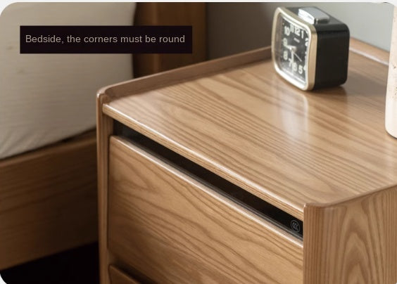 Ash Solid Wood Modern Lighted Nightstand.
