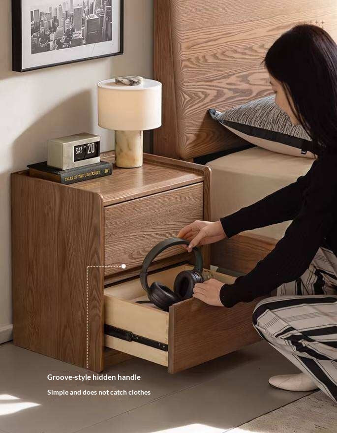 Ash Solid Wood Nightstand with Single Drawer and Open Shelf