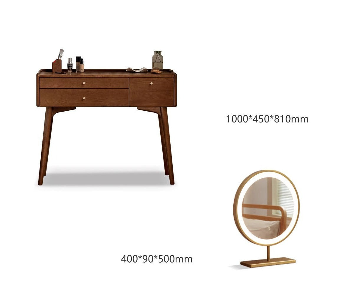 Ash wood dressing table LED makeup mirror"
