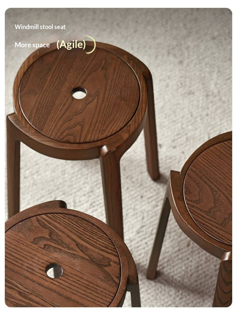 Ash, Solid RubberWood Stackable Stool