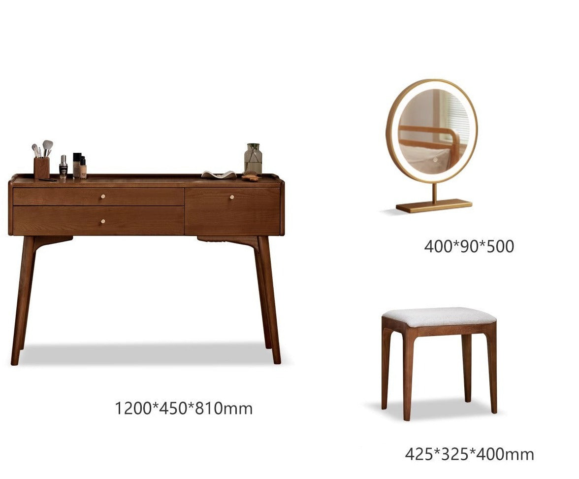 Ash wood dressing table LED makeup mirror"