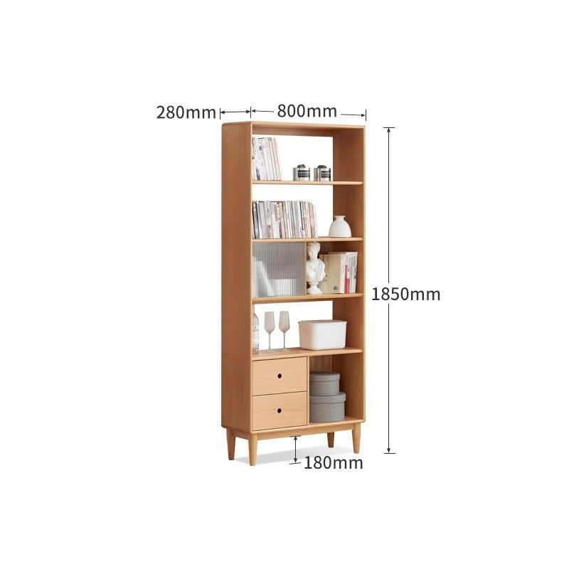 Beech Solid Wood Bookcase with Spacious Cabinet Storage