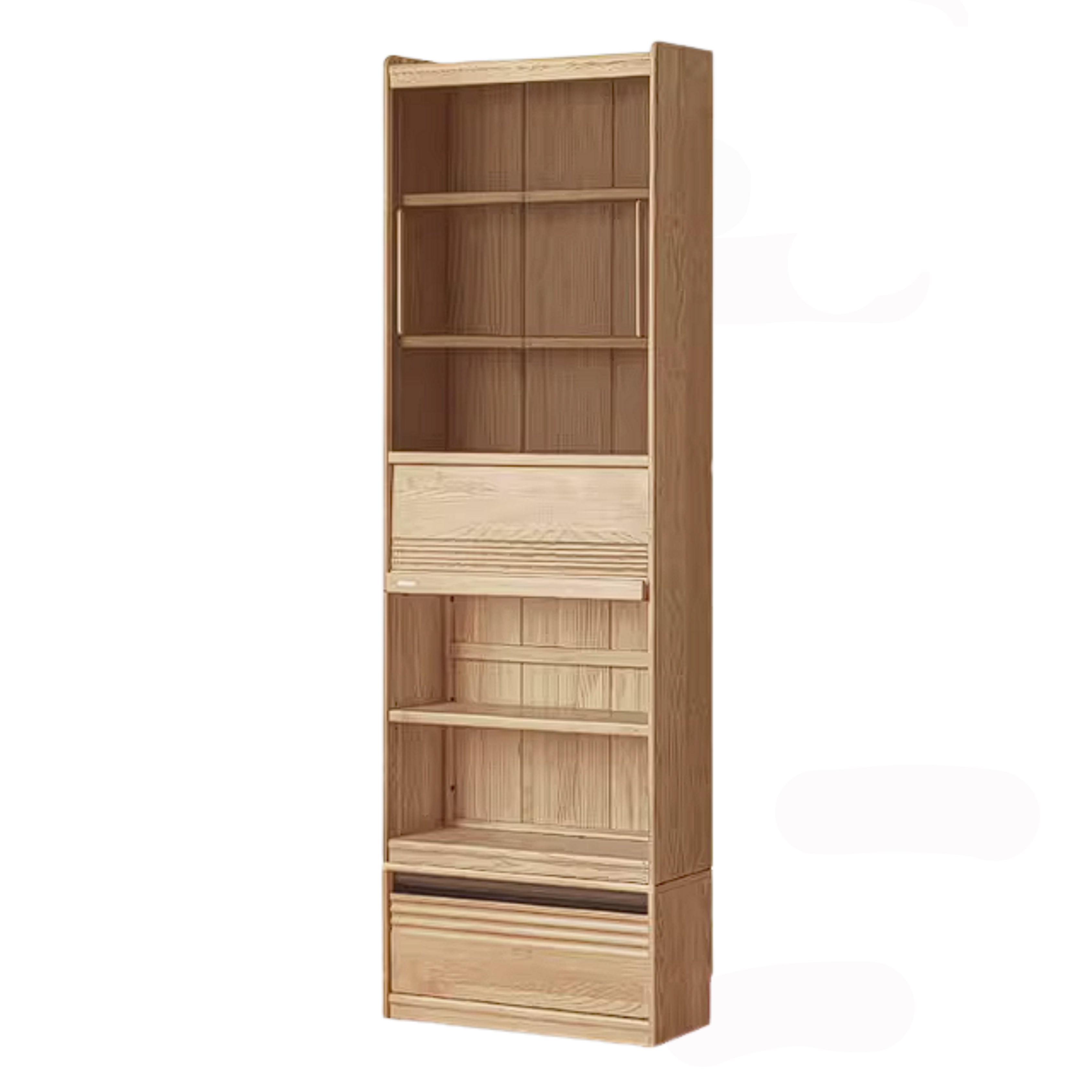 Ash Solid Wood Bookshelf with Wall Mounted Display Cabinet Design