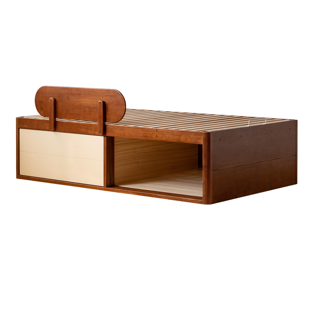 Rubberwood Solid Wood Kids’ Platform Bed and Hidden Storage