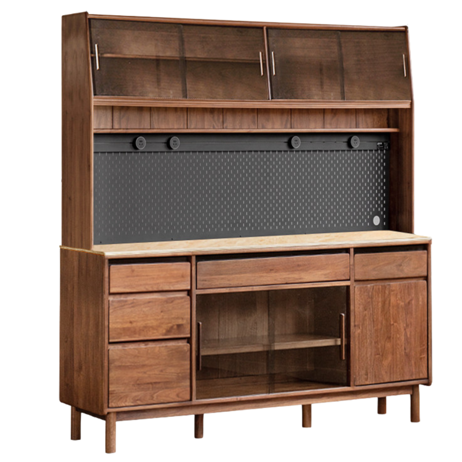 Black Walnut, Sandalwood Solid Wood Light Luxury Rock Plate Sideboard