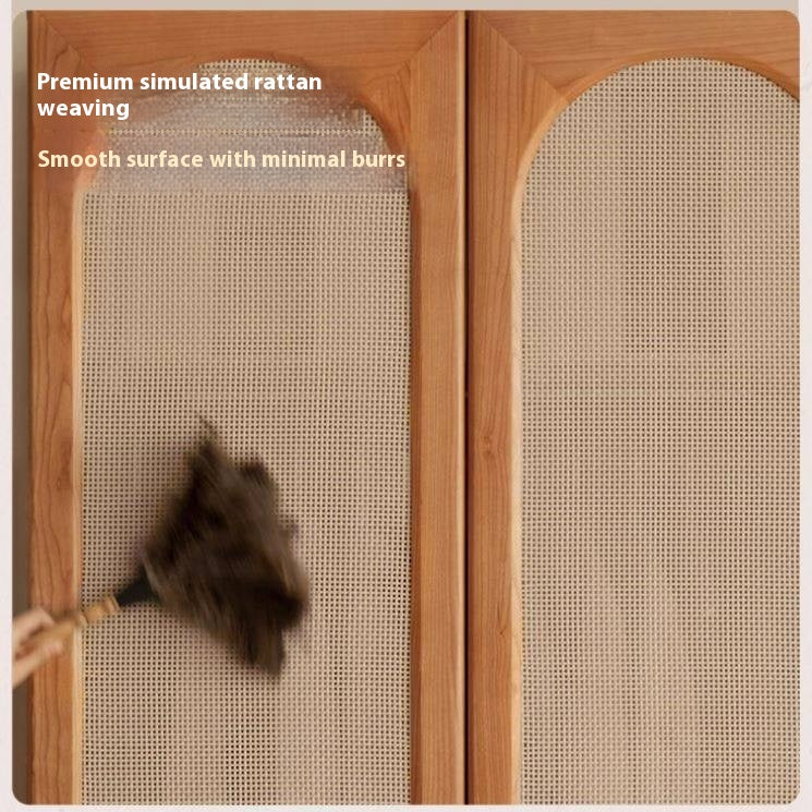 Cherry Solid Wood Swing Door Rattan Wardrobe