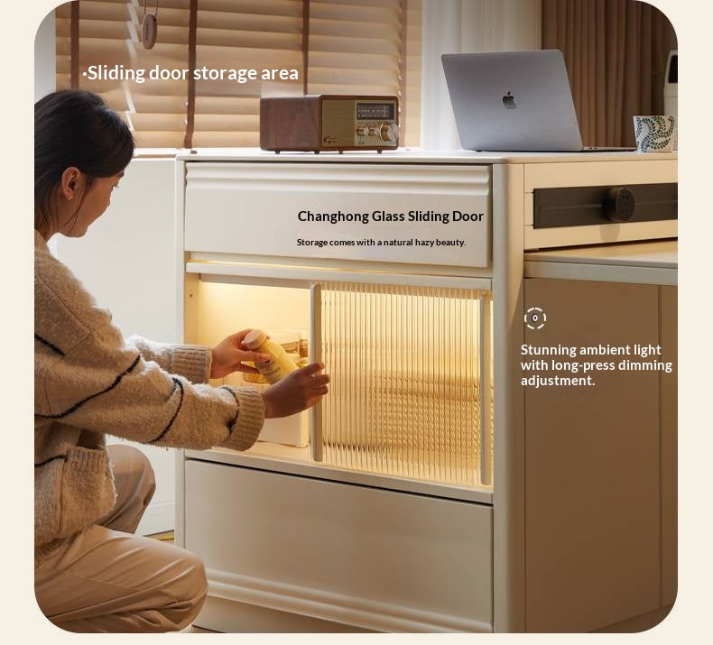 Solid Rubberwood Cream-Style Extendable White Slab Island