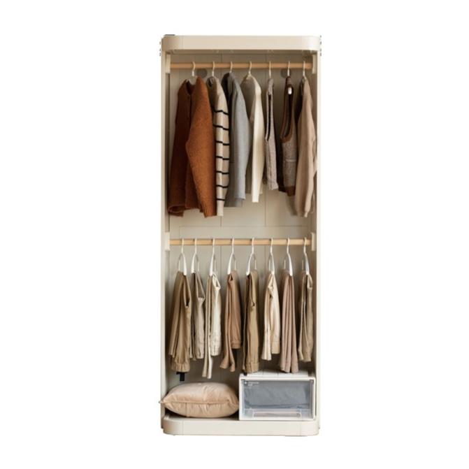 Poplar Solid Wood White Cream Walk-in Curtain Wardrobe.