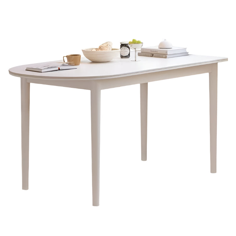 Rubberwood Solid Cream Style Semi-Circular Rock Plate Dining Table