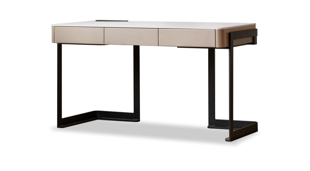 Ash solid wood rock board Italian light luxury office desk with drawer"