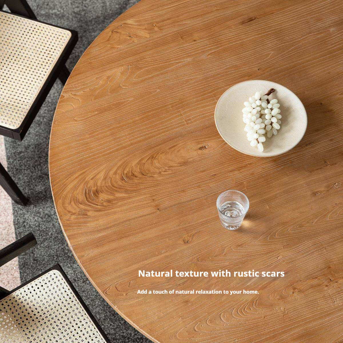 Elm Solid Wood Round Dining Table with Modern Minimalist Design
