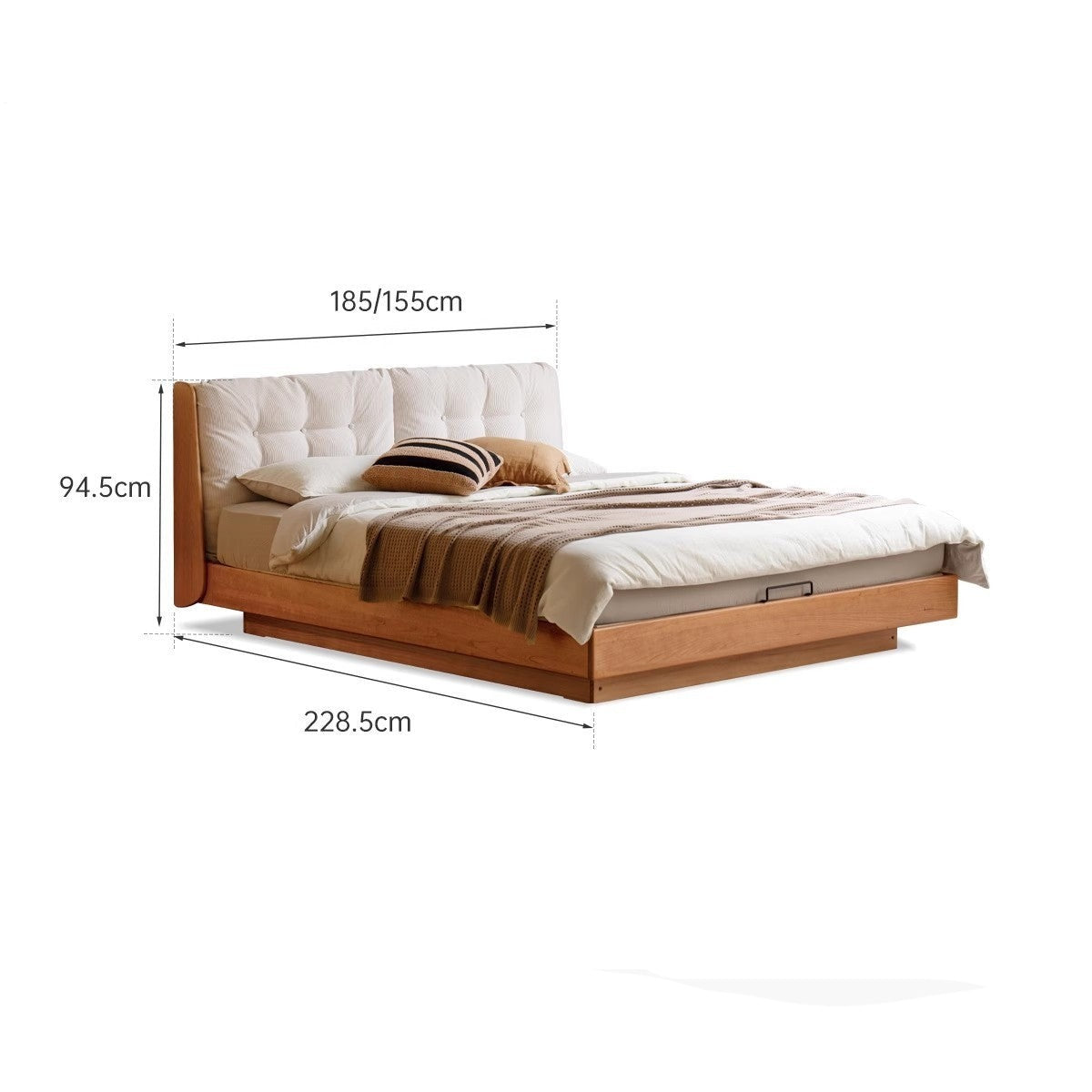 Cherry Solid Wood Box Bed Top Genuine Leather, Corduroy Suspended Bed