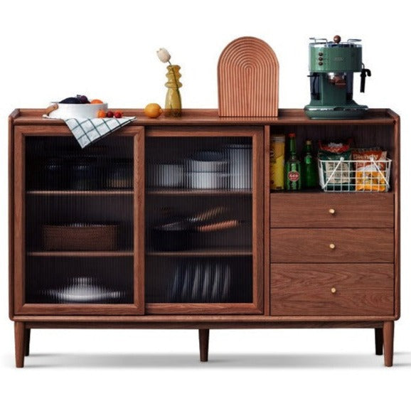 Oak, Ash, Black Walnut, Cherry, Beech Solid Wood, Solid RubberWood Ultra-thin Sideboard Sliding Door